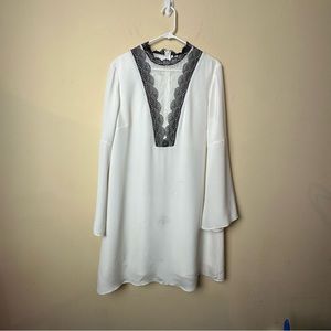 KOBI HALPERIN Womens White Embroidered Embellished 3/4 Bell Sleeves Pleated Tie Split Wear To Work Blouse